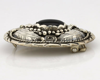 Navajo Belt Buckle .925 Silver Black Onyx Artist Signed C Montoya C.1980's