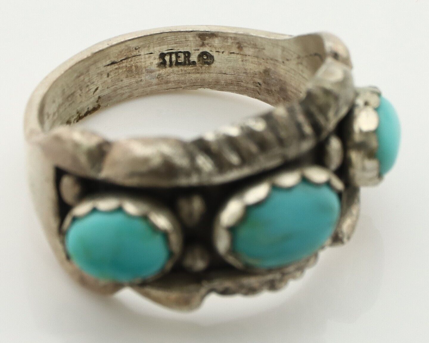 Navajo Ring .925 Silver Natural Blue Turquoise Native American Artist C.80's