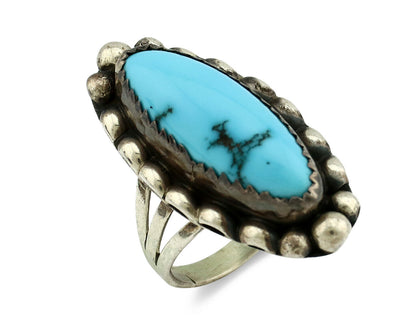 Navajo Ring .925 Silver Natural Blue Turquoise Artist Signed SC C.80's