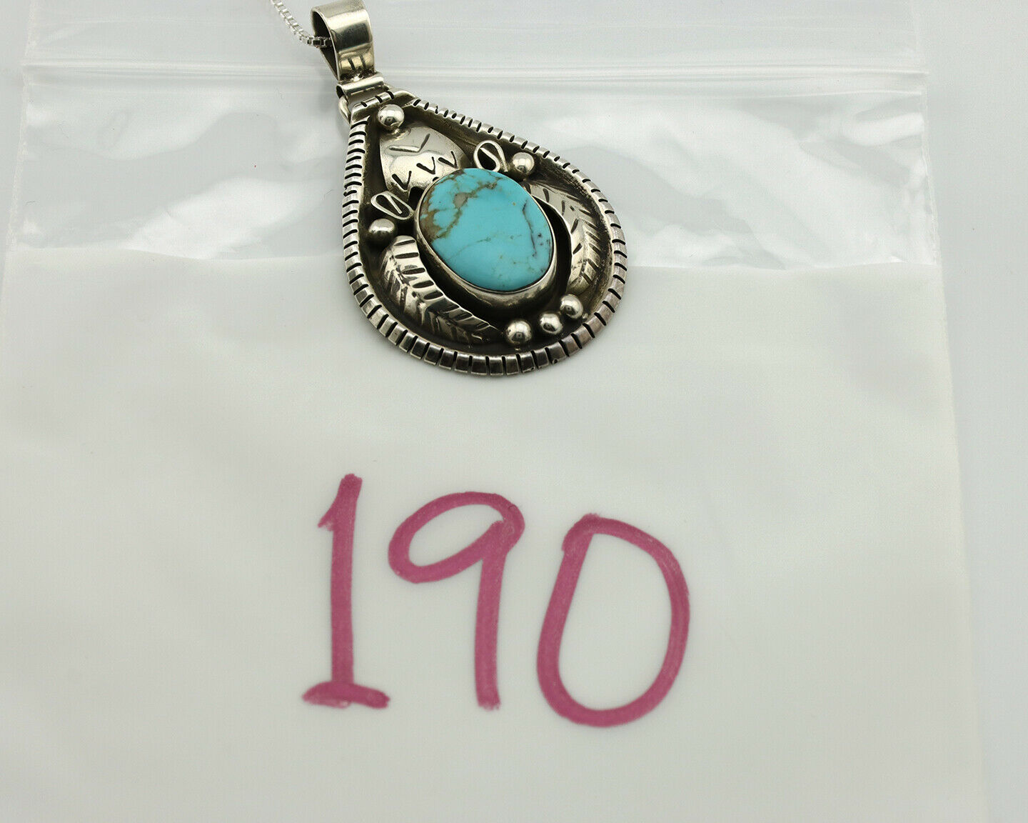 Navajo Necklace .925 Silver Kingman Turquoise Signed Tepee C.1980's