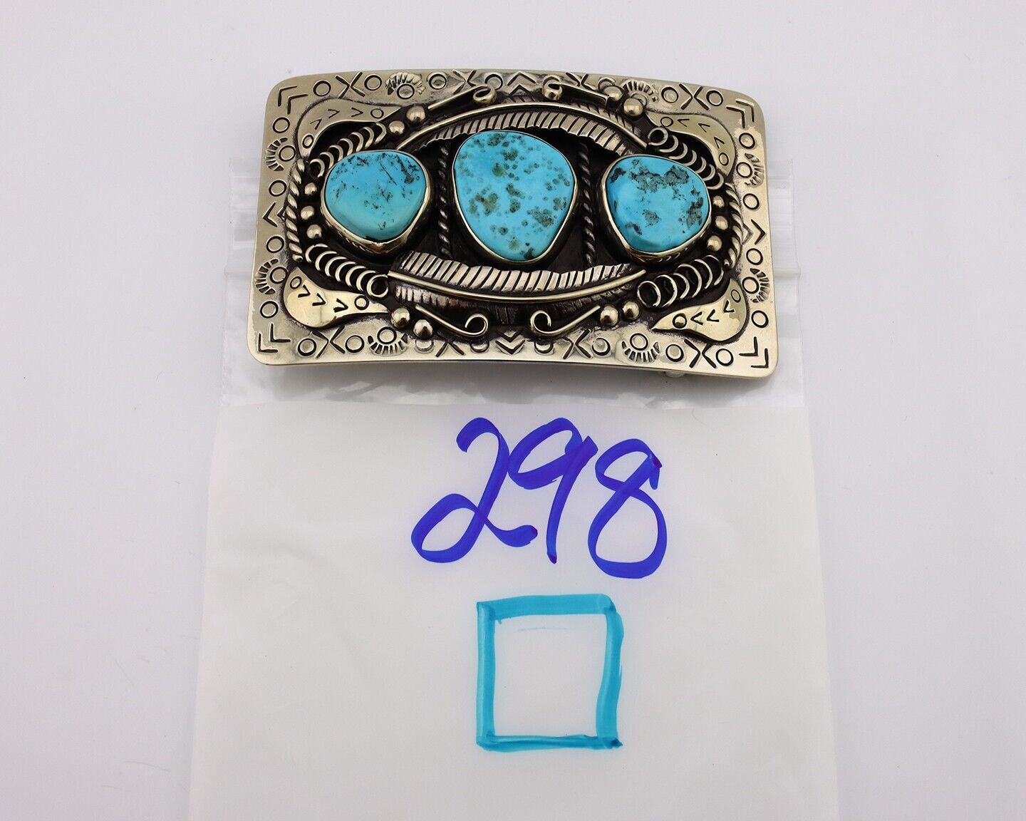 Men Navajo Belt Buckle 999 Nickel Blue Turquoise Artist Signed Teepee Handmade