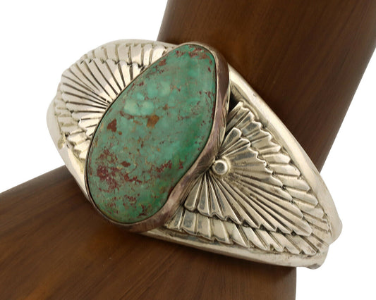 Navajo Cuff Bracelet .925 Silver Kingman Turquoise Artist Signed DC C.80's