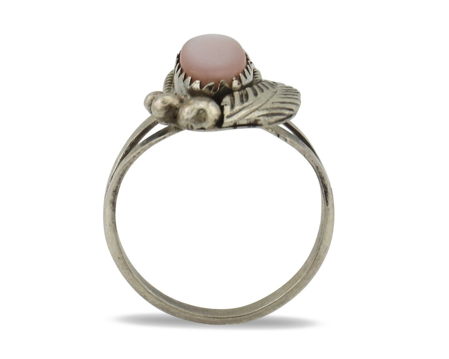 Navajo Ring .925 Silver Natural Pink Mussel Artist Signed Justin Morris C.80's