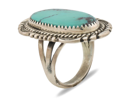 Navajo Ring .925 Silver Natural Blue Turquoise Artist Signed Spencer C.80's