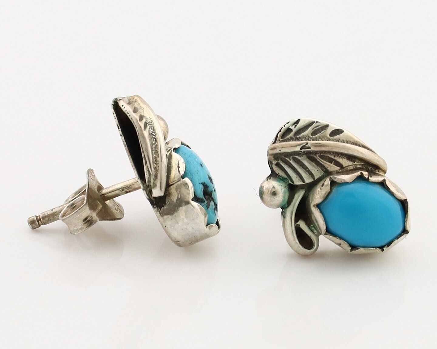 Navajo Earrings 925 Silver Natural Mined Turquoise Native American Artist C.80's