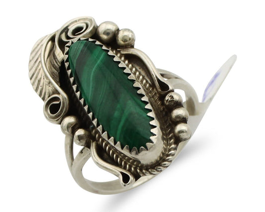 Navajo Ring .925 Silver Malachite Hand Stamped Signed Billy Eagle C.80's