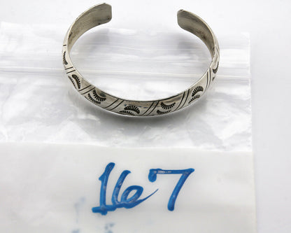 Navajo Bracelet SOLID .925 Silver Hand Stamped Cuff Artist Signed Tracy C.80's