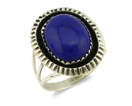 Navajo Ring .925 Silver Natural Lapis Lazuli Native American Artist C.80's