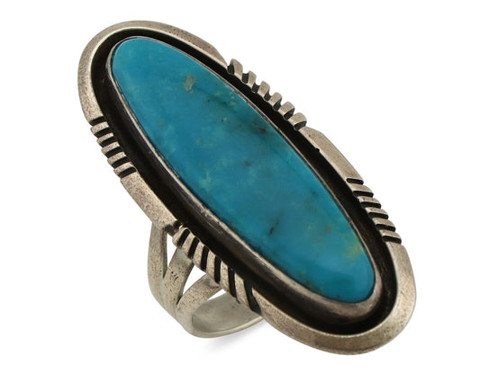 Navajo Ring 925 Silver Natural Blue Turquoise Artist Signed W Denetdale C.80's