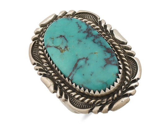 Navajo Ring .925 Silver Natural Blue Turquoise Artist Signed Spencer C.80's