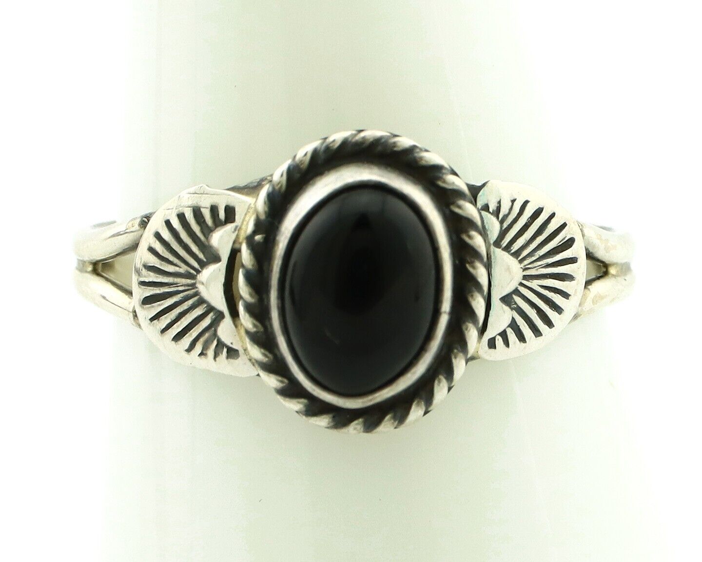 Navajo Ring 925 Silver Natural Mined Black Onyx Native American Artist C.80's