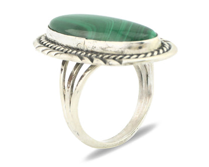 Navajo Ring 925 Silver Natural Green Malachite Signed William Denetdale C.80's