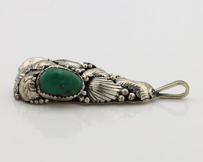 Navajo Pendant 925 Silver Natural Mined High Grade Turquoise Signed Tom Willeto