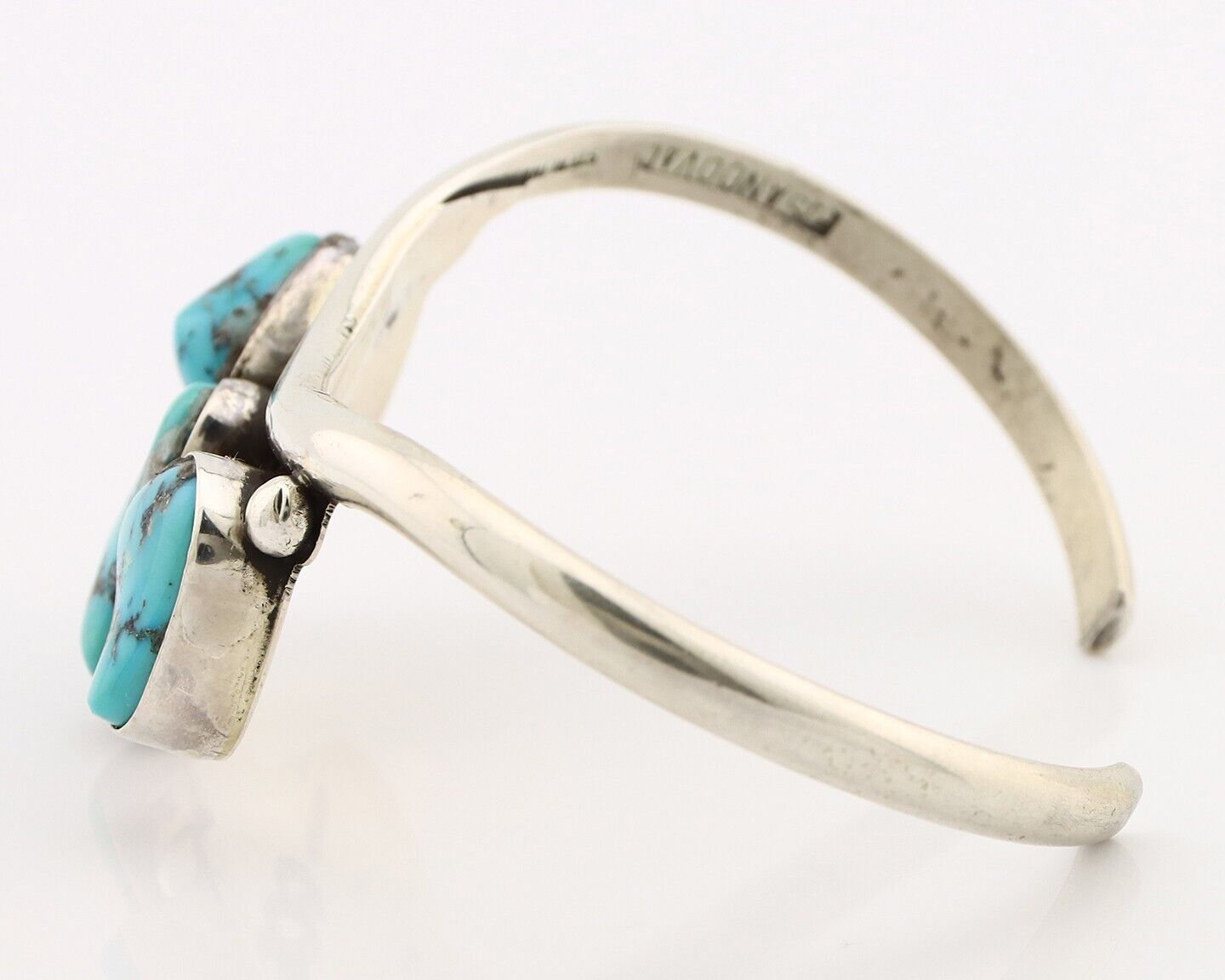 Navajo Bracelet 925 Silver Blue Kingman Turquoise Artist Signed E SANDAVOL C80s