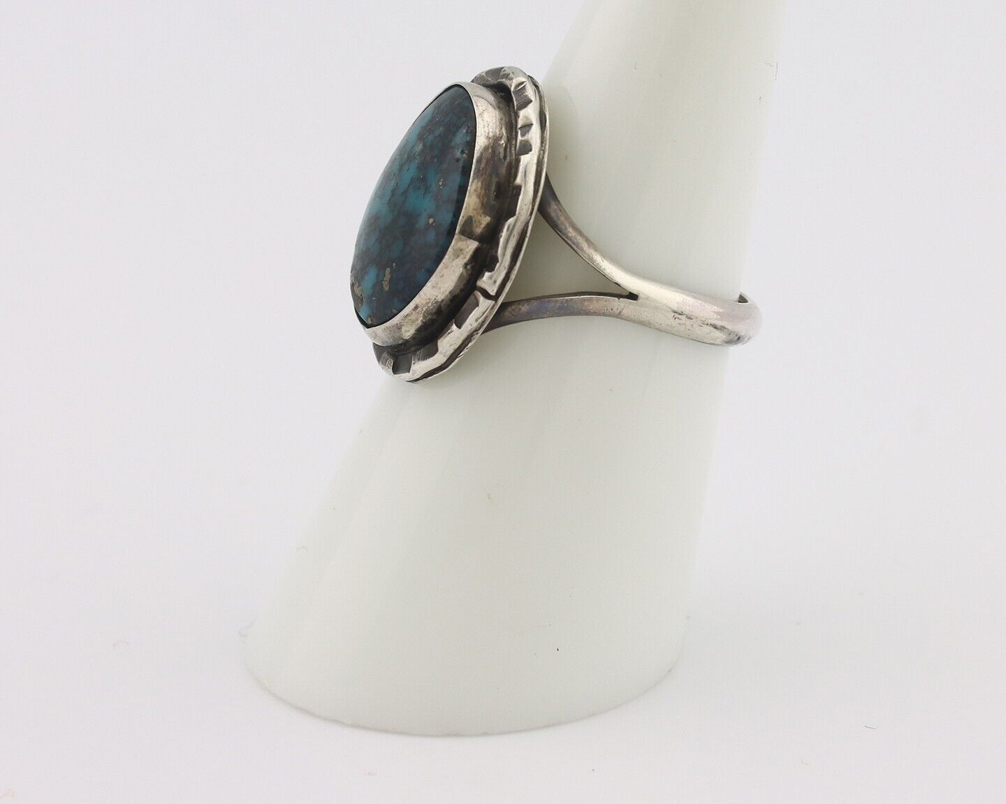 Navajo Handmade Ring 925 Silver Black Spiderweb Turquoise Native Artist C.80's