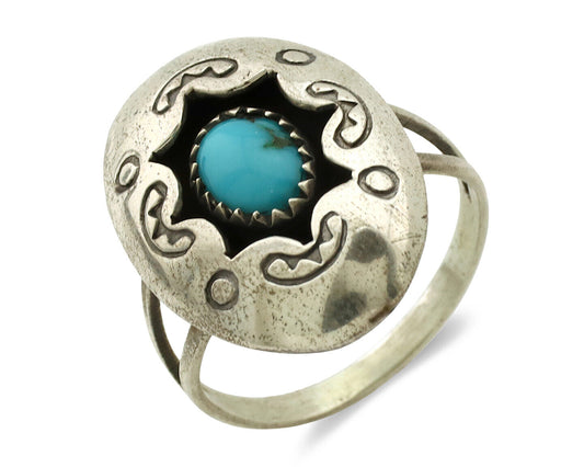 Navajo Ring .925 Silver Sleeping Beauty Turquoise Signed CP C.80's