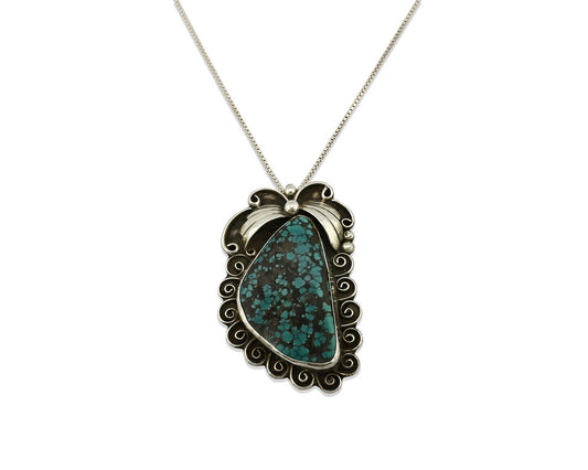 Navajo Necklace .925 Silver Blue Spiderweb Turquoise Native American C.80's