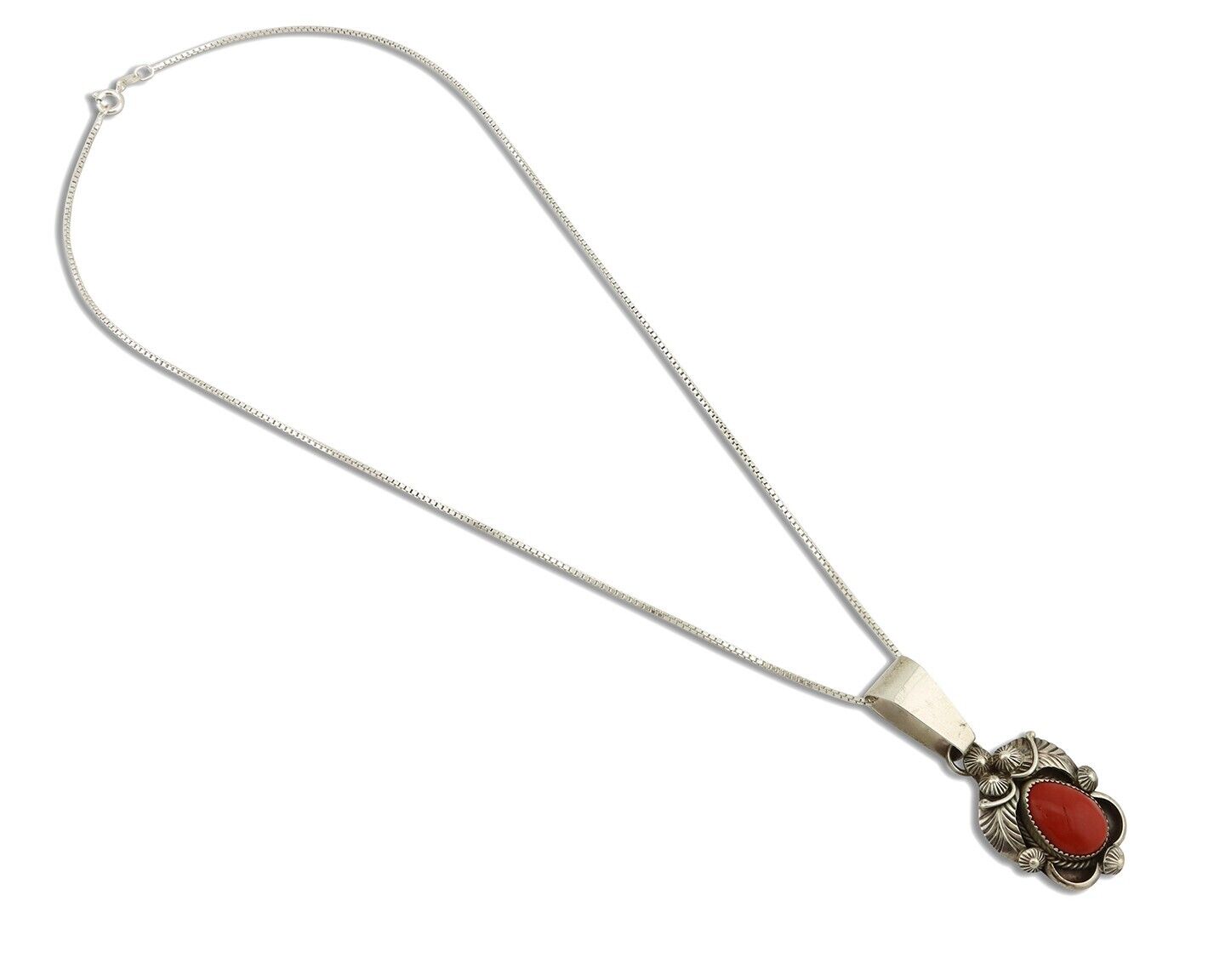 Navajo Necklace 925 Silver Red Medterranean Artist Signed FC & STG C.80's