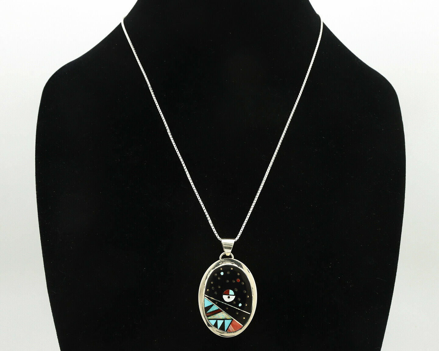 Navajo Necklace .925 Silver Natural Gemstone Artist Signed G C.80's