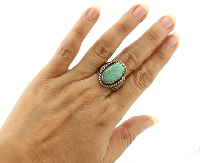 Navajo Handmade Ring 925 Silver Kingman Turquoise Signed M Montoya C.80's