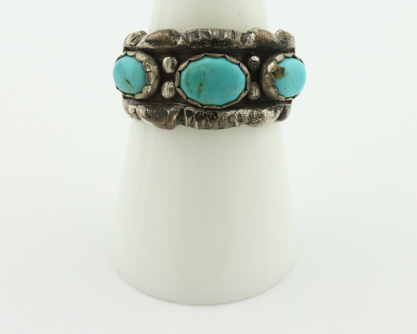 Navajo Ring .925 Silver Natural Blue Turquoise Native American Artist C.80's