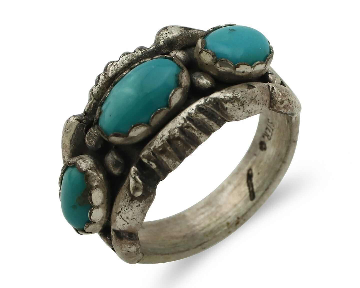 Navajo Ring .925 Silver Natural Blue Turquoise Native American Artist C.80's