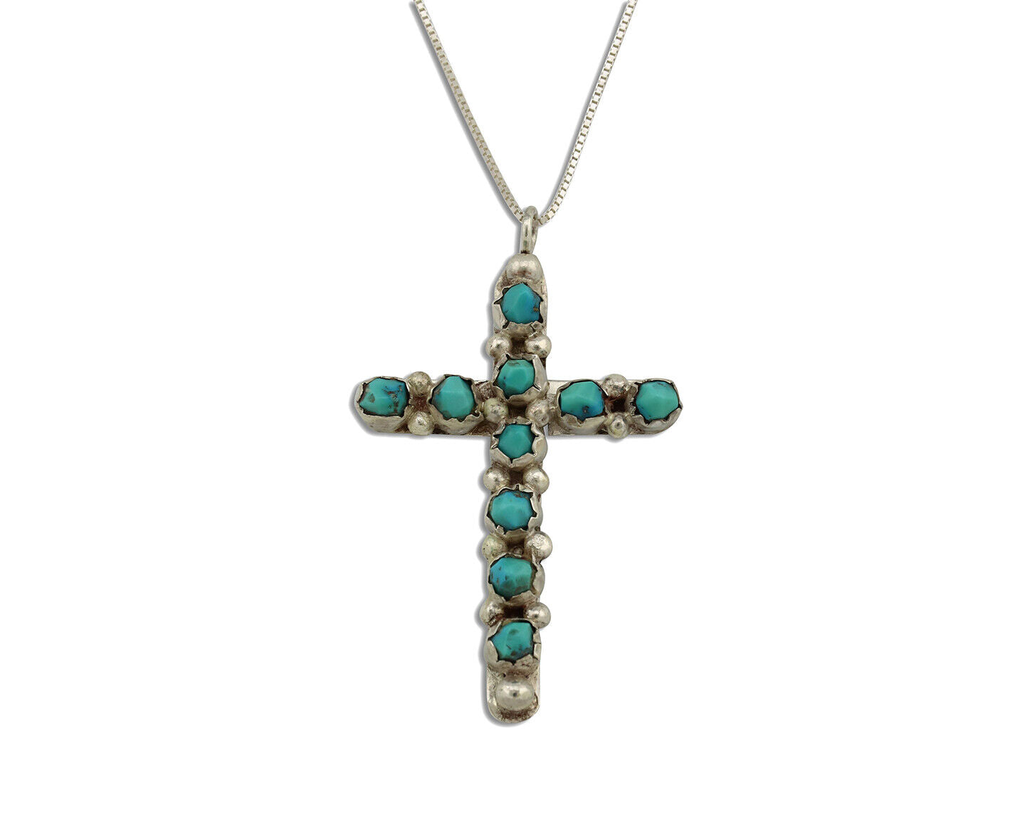 Navajo Cross Necklace 925 Silver Blue Turquoise Artist Native American C.80's