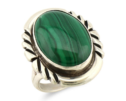 Navajo Ring 925 Silver Hand Stamped Mined Malachite Artist Signed NAKAI C.80's