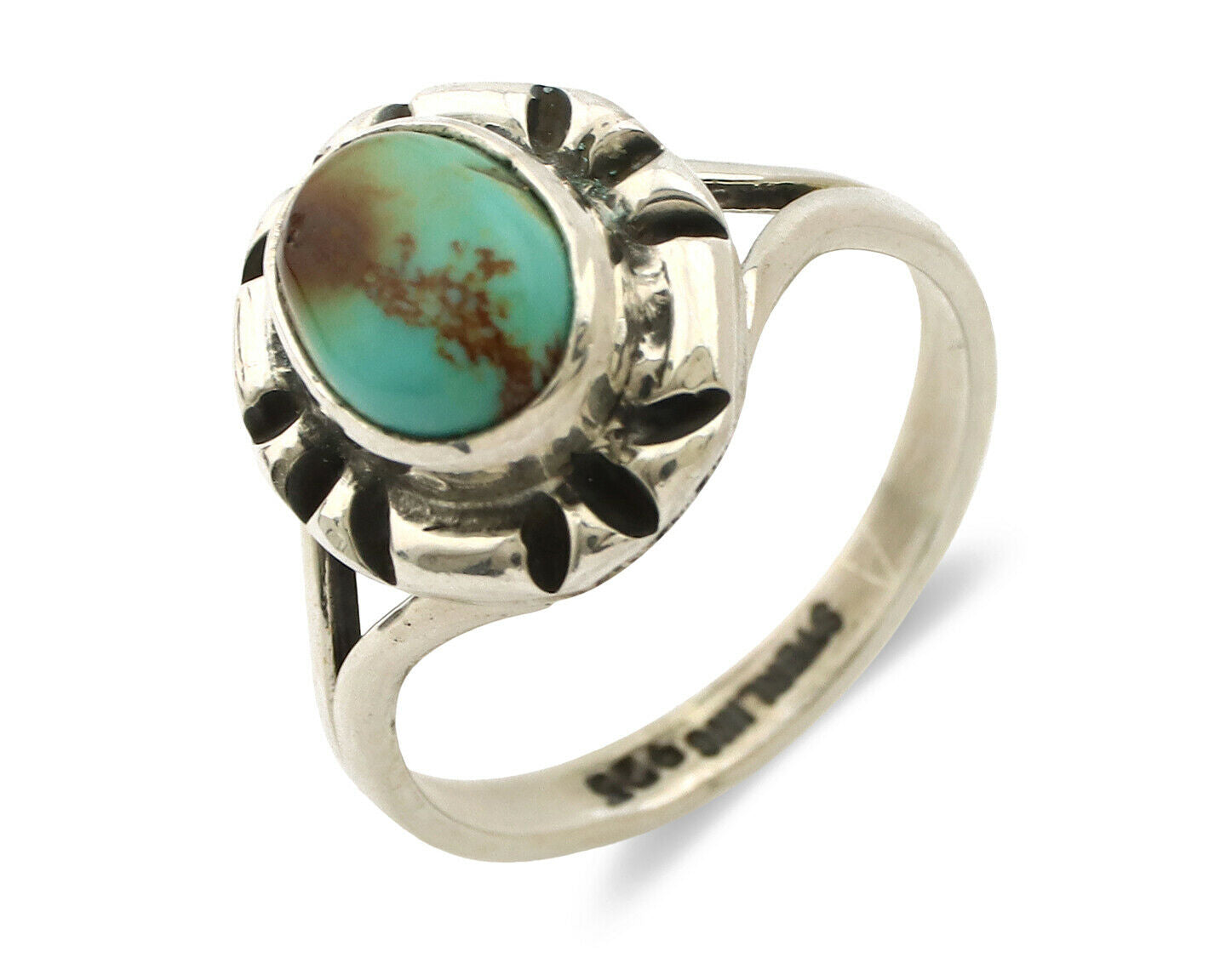 Navajo Ring .925 Silver Kingman Turquoise Artist Signed Gecko C.90's