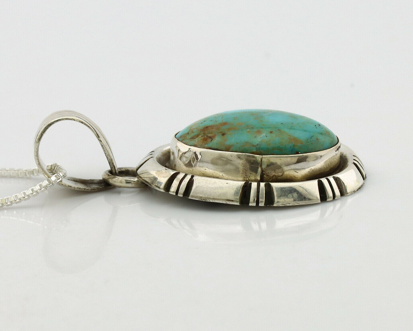 Navajo Necklace .925 Silver Kingman Turquoise Signed UP C.1980's