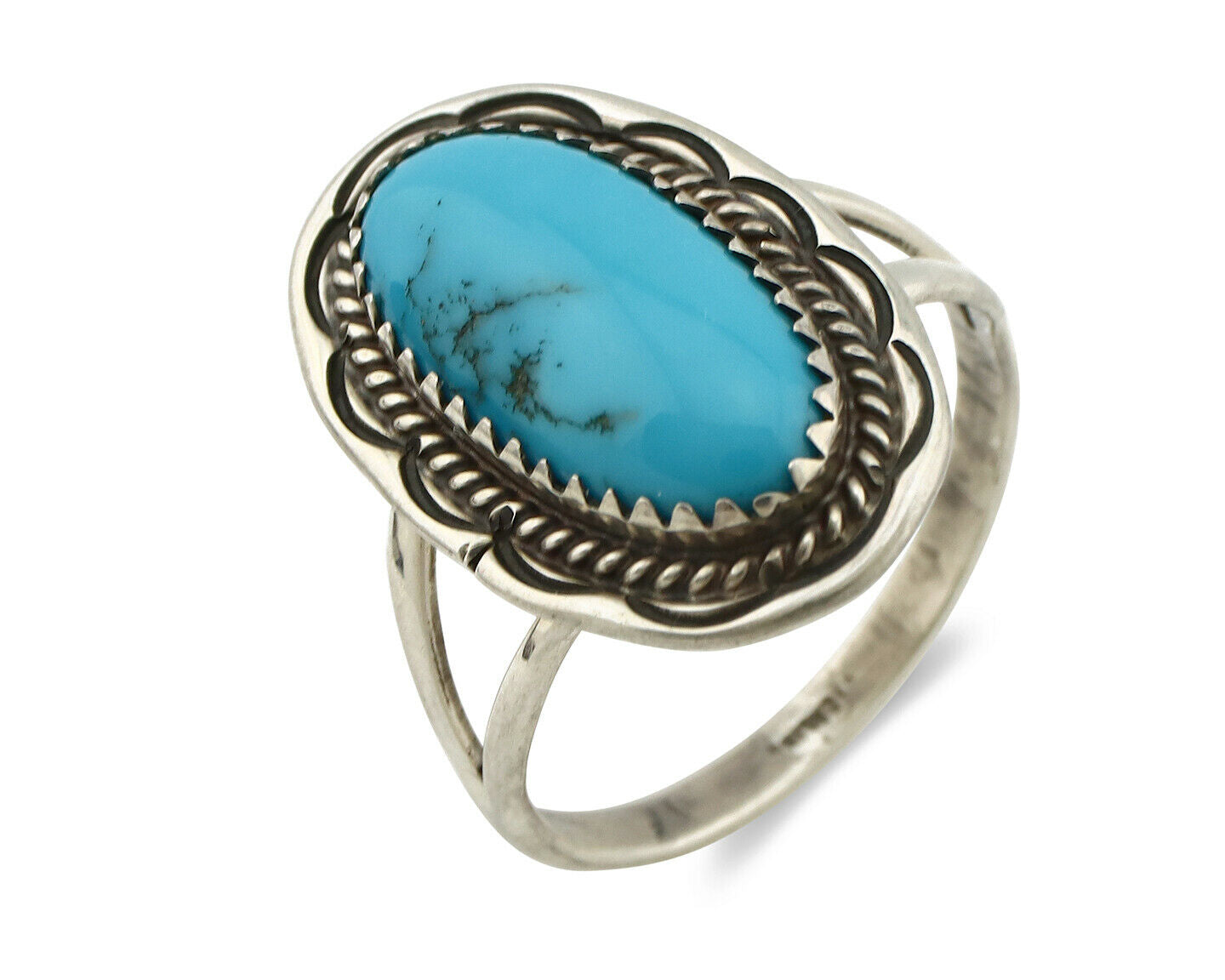 Navajo Ring .925 Silver Sleeping Beauty Turquoise Artist Signed Anna Begay C80s