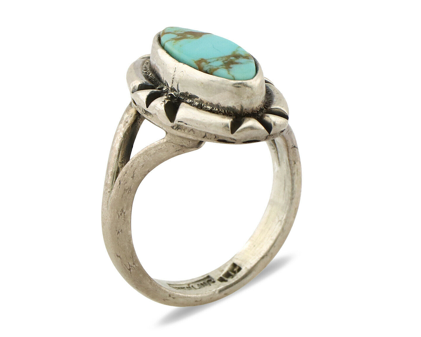 Navajo Ring .925 Silver Kingman Turquoise Artist Signed Gecko C.90's