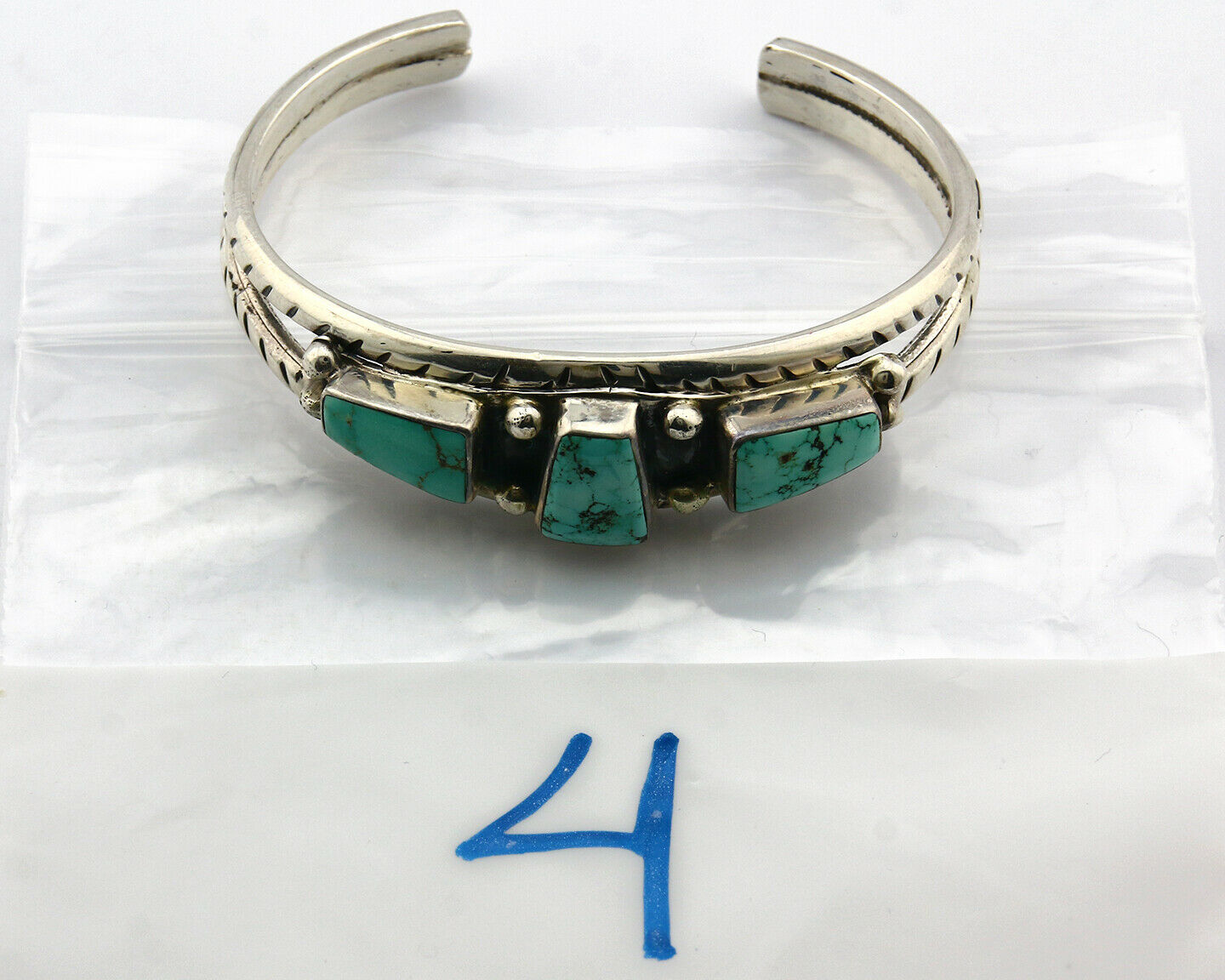 Navajo Turquoise Bracelet .925 Silver Handmade Signed Artist RC C.80's