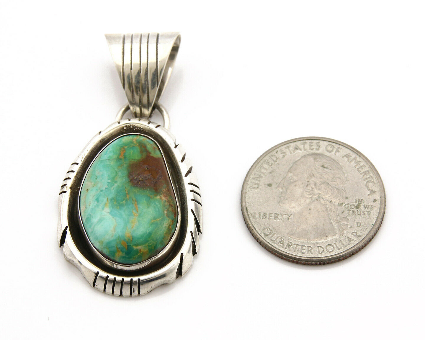 Navajo Pendant .925 Silver Royston Turquoise Signed Artist FT C.80's