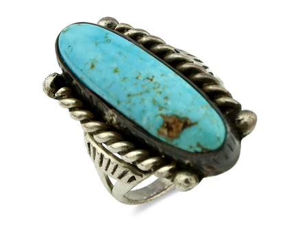 Navajo Ring .925 Silver Blue Turquoise Artist Signed P C.80's