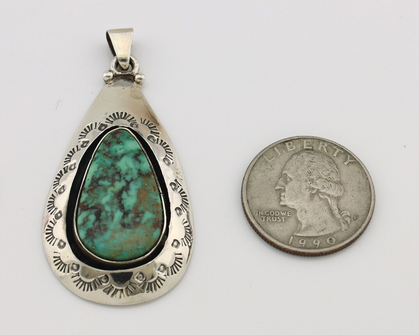 Navajo Pendant 925 Silver Spiderweb Turquoise Artist Signed C Montoya C.80's