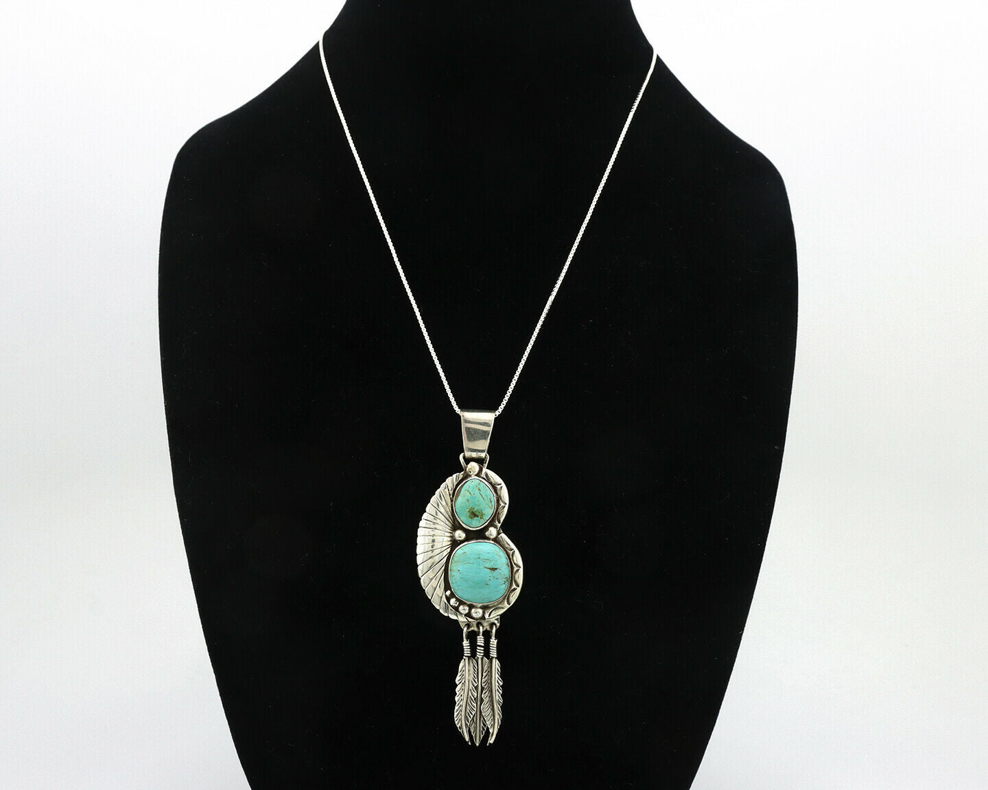 Navajo Necklace .925 Silver Kingman Turquoise Artist Signed Apache Mfg C.80's