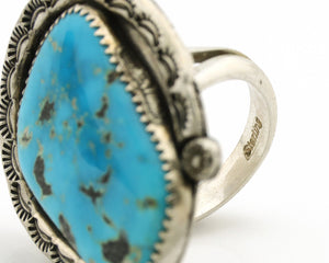 Navajo Horse Shoe Ring 925 Silver Bisbee Turquoise Native Artist C.80's