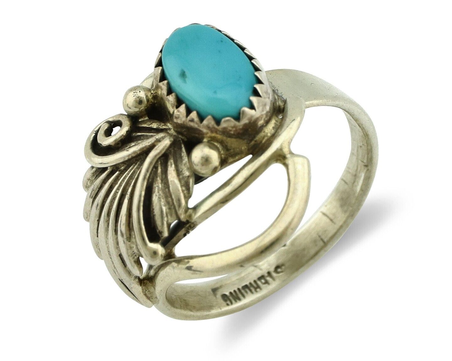 Navajo Ring .925 Silver Sleeping Beauty Turquoise Native Artist C.80's