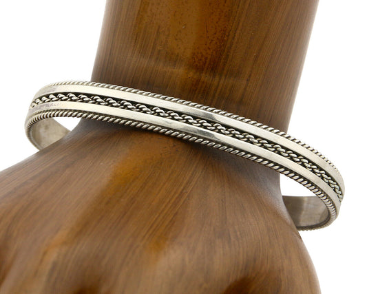 Navajo Bracelet .925 Silver Handmade Cuff Artist Signed TAHE C.80's