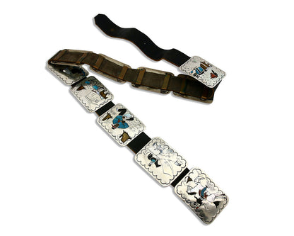 Navajo Concho Belt .925 Silver Inlaid Signed Benjamin Becenti C.80's