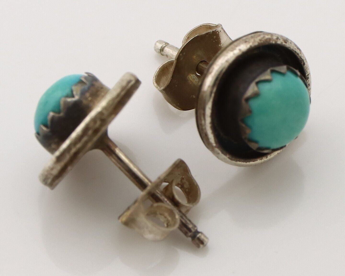 Zuni Earrings 925 Silver Sleeping Beauty Turquoise Native American Artist C.80's