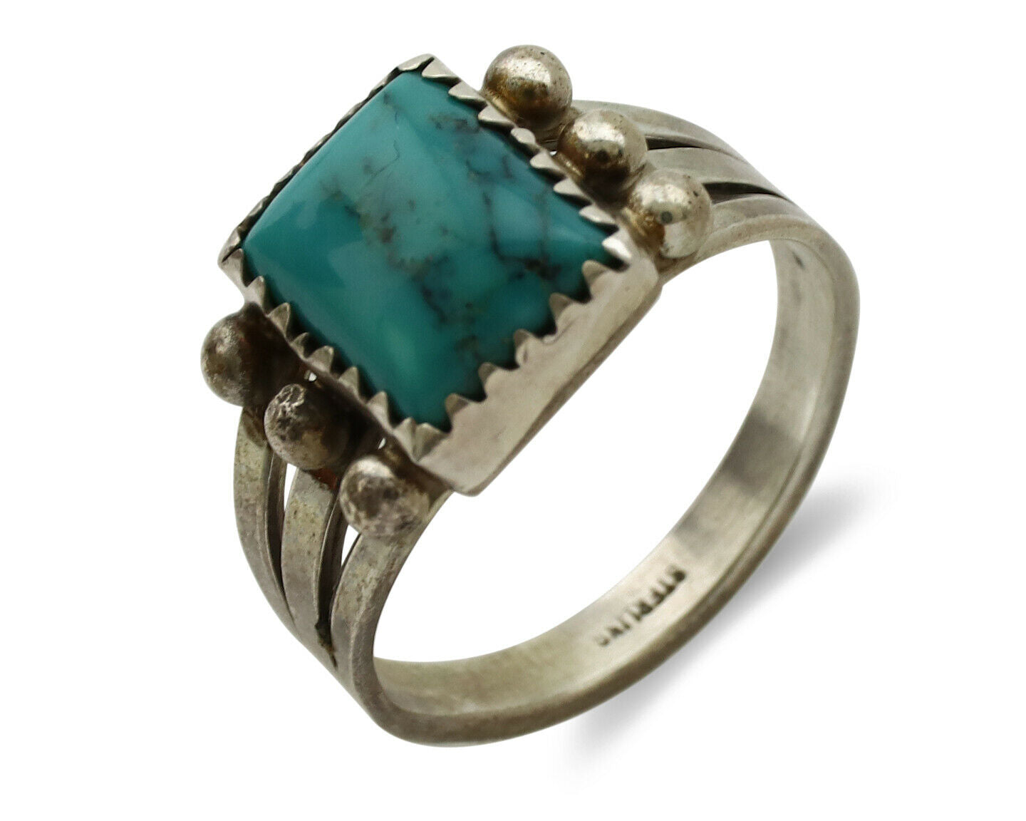 Navajo Ring .925 Silver Kingman Turquoise Native American Artist C.1980's