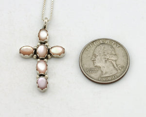 Navajo Cross Necklace 925 Silver Pink Muscle Native American Artist C.80's