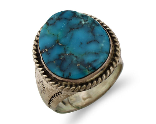 Navajo Ring .925 Silver Blue Spiderweb Turquoise Native American Artist C.80's