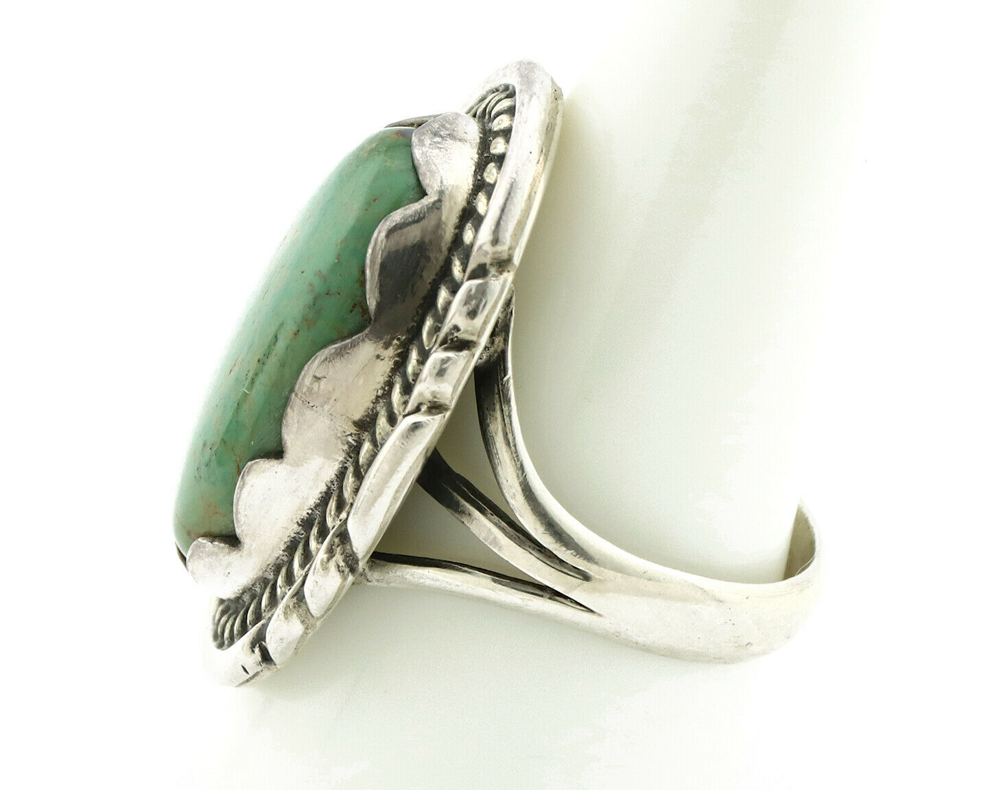 Navajo Ring .925 Silver Natural Green Turquoise Signed Apache C.80's