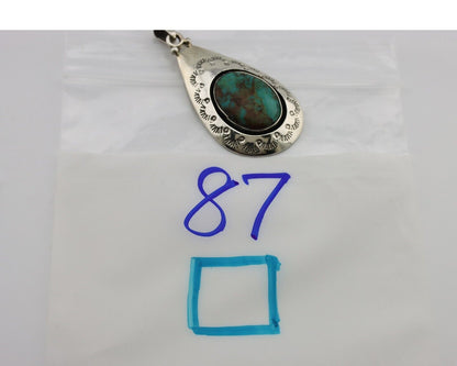 Navajo Pendant 925 Silver Natural Mined Turquoise Artist Signed MC C.80's