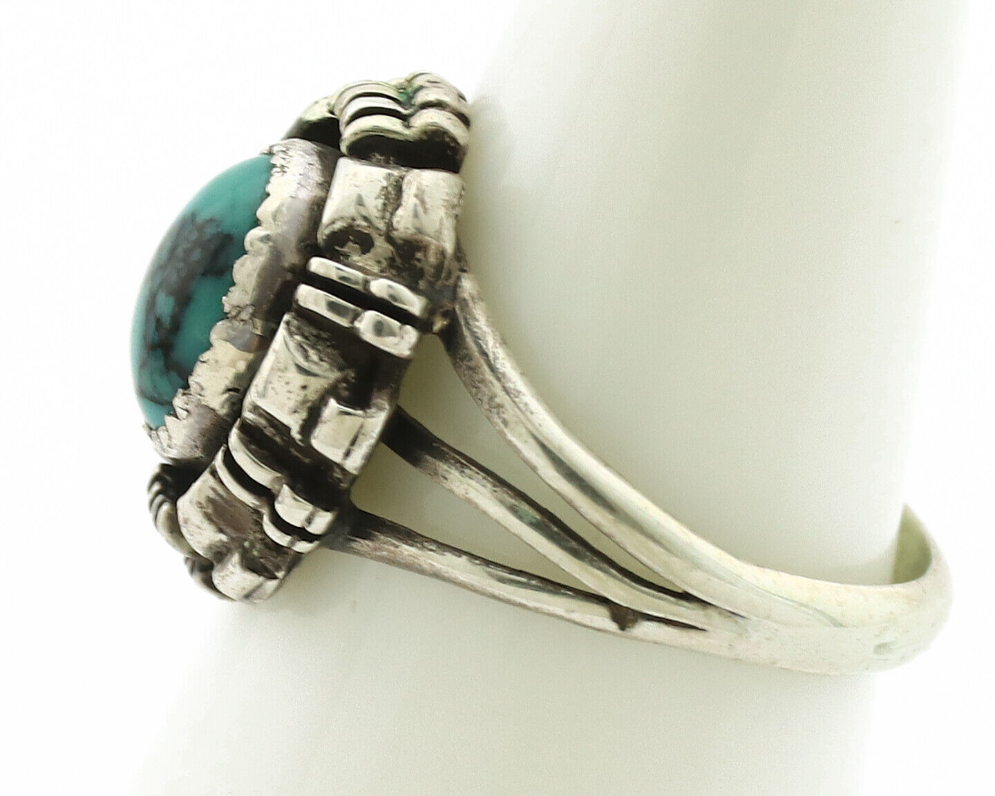 Navajo Ring .925 Silver Spiderweb Turquoise Artist Signed TLW C.80's