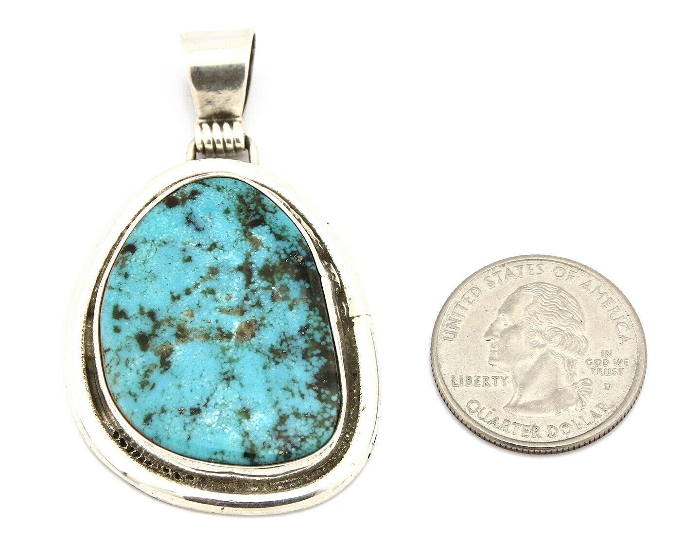 Navajo Pendant .925 Silver Turquoise Mountain Signed Native C.80's