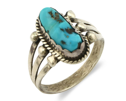 Navajo Ring .925 Silver Sleeping Beauty Turquoise Native Artist C.1980's